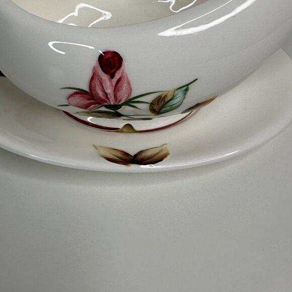 Lefton Americana Rose Pottery Ceramic Gravy Boat With Saucer Rose Floral Design - Picture 5 of 13